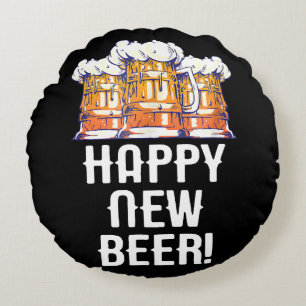 HAPPY NEW BEER! New Year's Eve Party Drinking Round Pillow