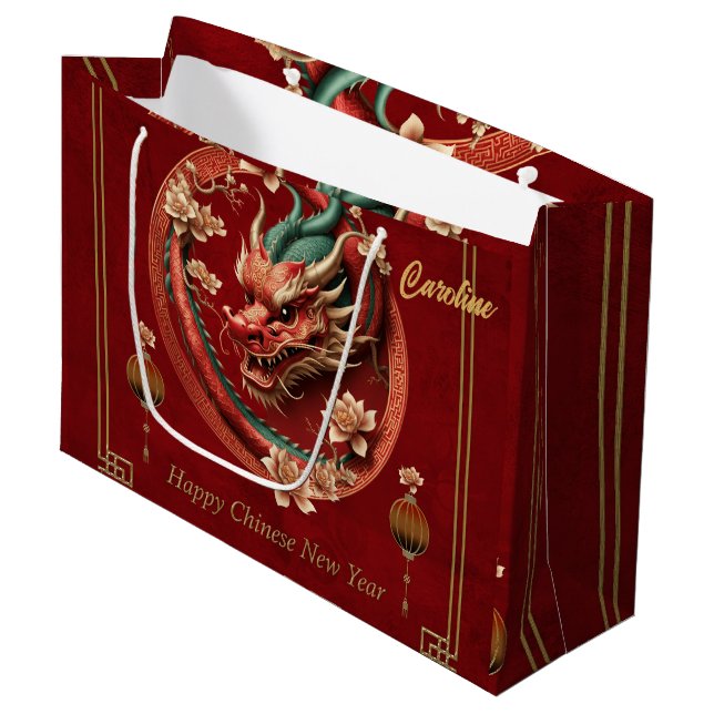 Happy new chinese dragon year large gift bag (Front Angled)