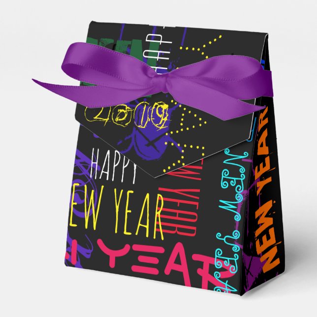 Happy New custom Year Pop Colours Favour Tent Favor Box (Front Side)