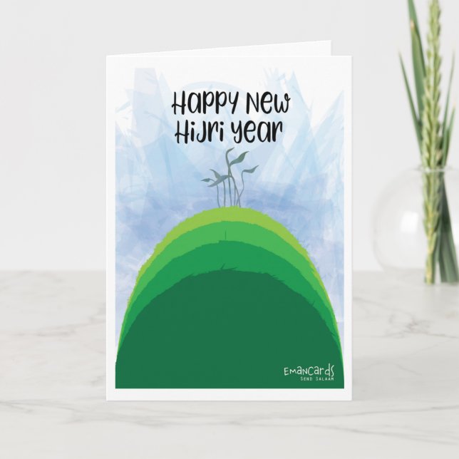 Happy New Hijri Year - Green Hill Card (Front)