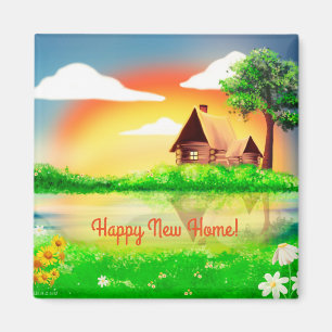 Happy New Home Cabine Scène Carré Magnet