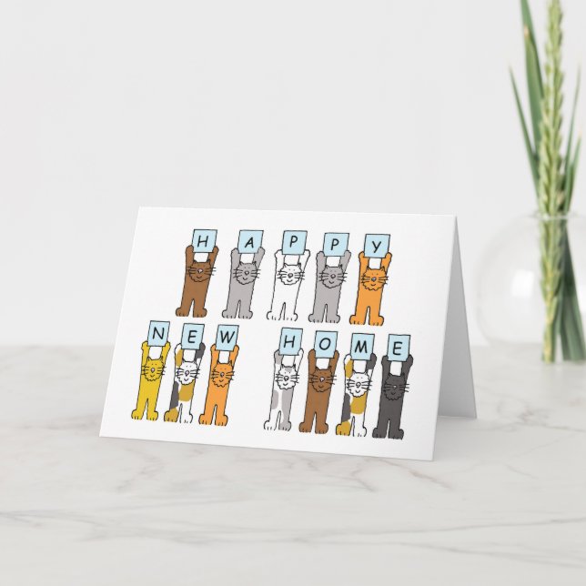 Happy New Home Cute Cartoon Cats Announcement (Front)