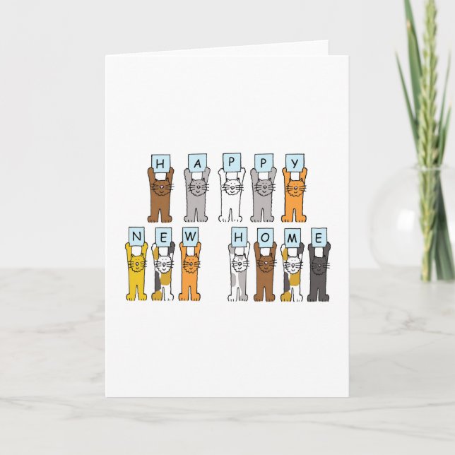 Happy New Home Cute Cartoon Cats Announcement (Front)