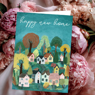 HAPPY NEW HOME Cute Country Village Illustration Card