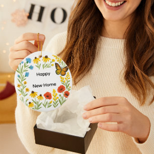 Happy New Home Floral  Ceramic Ornament