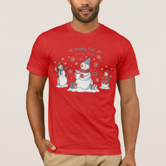 Happy New Snowy Year 2026 Snowmen Unisex Winter T-Shirt