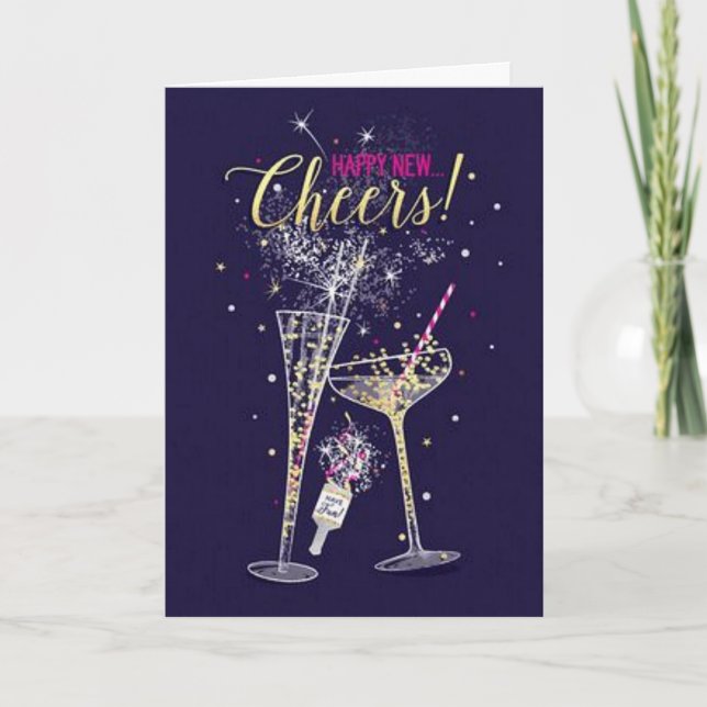 HAPPY NEW TO FAMILY AND FRIENDS-**CHEERS** HOLIDAY CARD (Front)