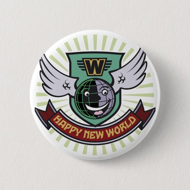 HAPPY NEW WORLD 2 INCH ROUND BUTTON (Front)