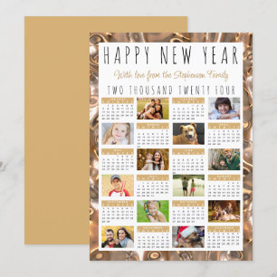 Happy New Year 12 Photos 2024 Calendar Gold Holiday Card