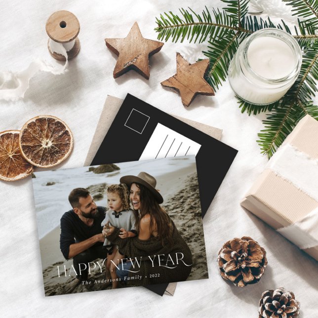happy new year 1 photo botanical floral holiday postcard (Creator Uploaded)
