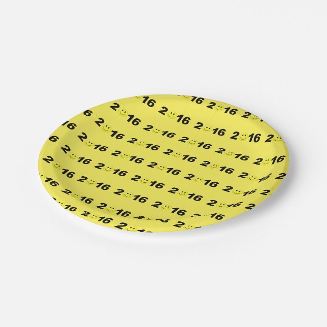 Happy New Year 2016 Funny Sweet Number Paper Plate (Angled)