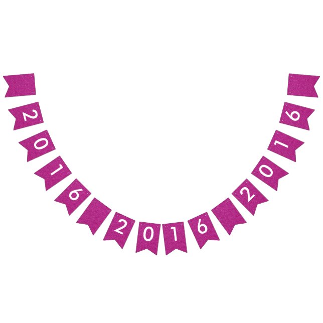 Happy New Year 2016 Pink White Glitter Party Bunting Flags (All)