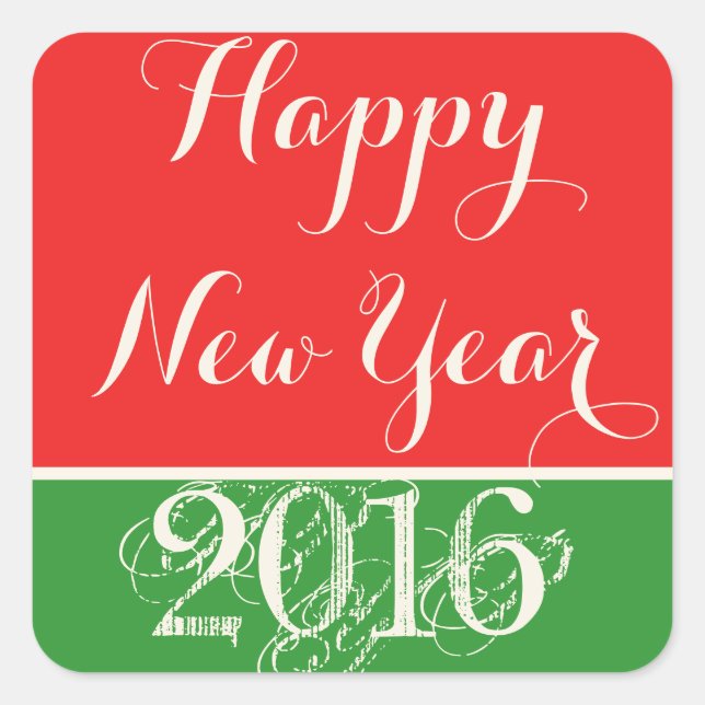 Happy New Year 2016 Red Green Sticker (Front)