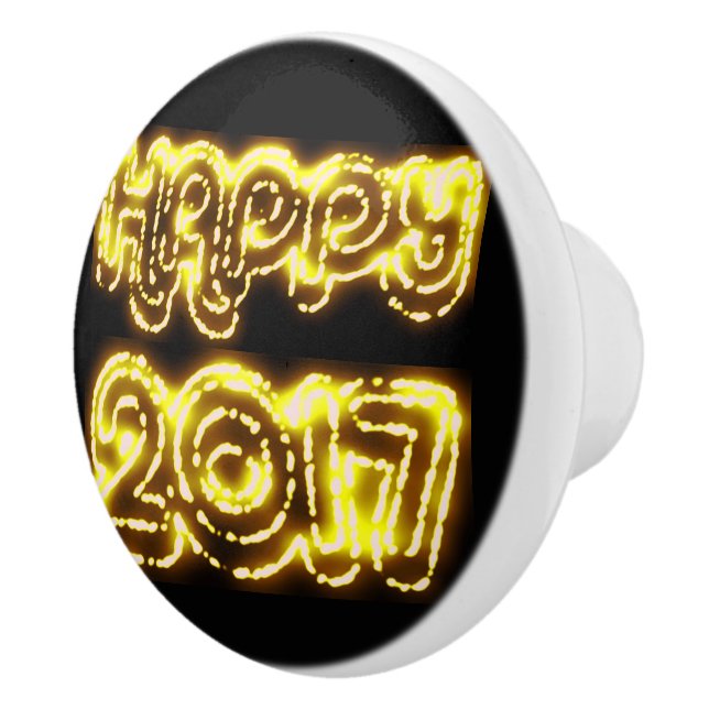 Happy New Year 2017 Black Shiny Gold Lights Knob (Right)
