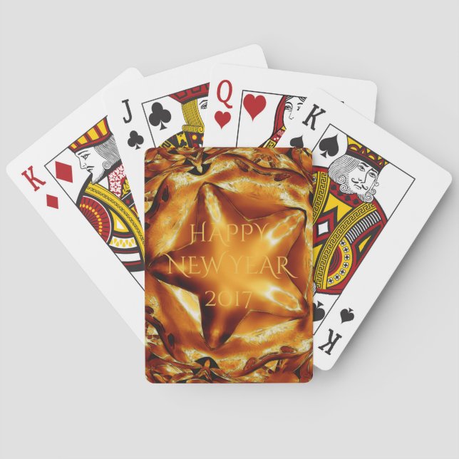 Happy New Year 2017 Brown Gold Copper Star Playing Cards (Back)