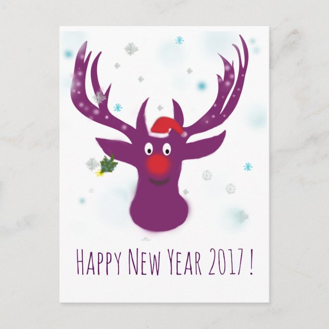 Happy New Year 2017 Deer Postcard (Front)