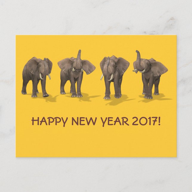 Happy New Year 2017 Elephants Holiday Postcard (Front)