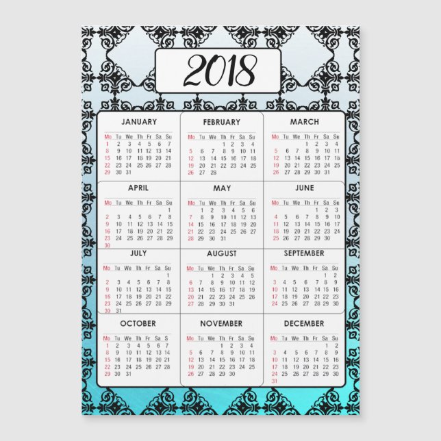 Happy New Year 2018 Aqua Blue Magnetic Calendar (Front)