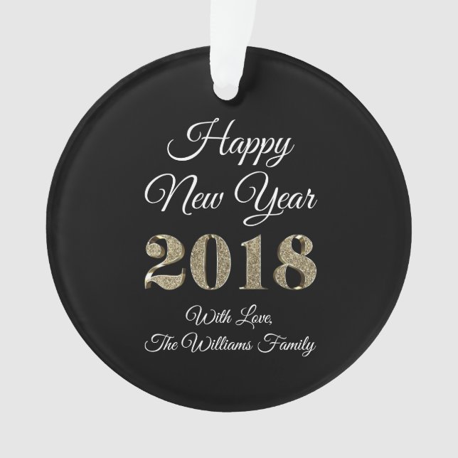 Happy New Year 2018 Black White Gold Elegant Ornament (Front)
