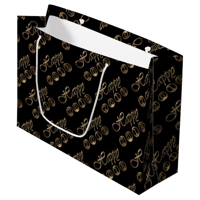 Happy New Year 2018 Elegant Black Gold Typography Large Gift Bag (Front Angled)