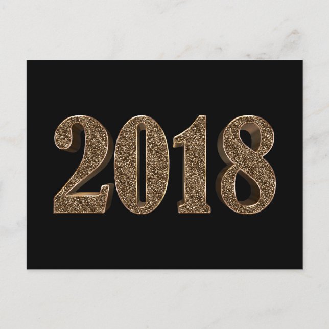 Happy New Year 2018 Elegant Gold Glitter Numbers Holiday Postcard (Front)