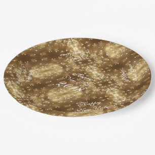 Happy New Year 2018 Elegant String of Lights Paper Plate