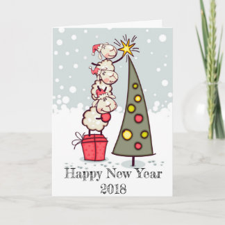 Happy New Year 2018 festive card (sheep / tree)