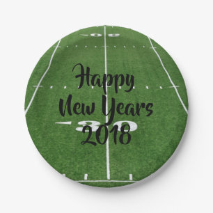 Happy New Year 2018 Football Field Paper Plate