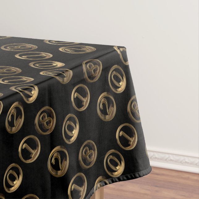 Happy New Year 2018 Golden Typography Numbers Tablecloth (In Situ)