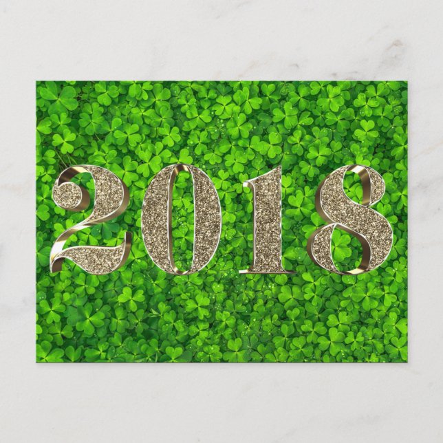 Happy New Year 2018 Ireland Irish Shamrock Holiday Postcard (Front)