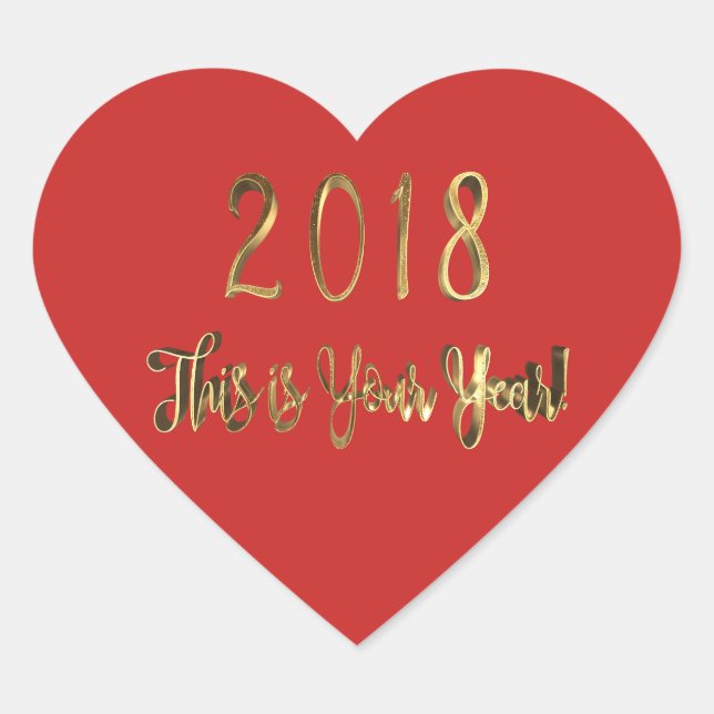 Happy New Year 2018 Motivational Red Gold Heart Sticker (Front)