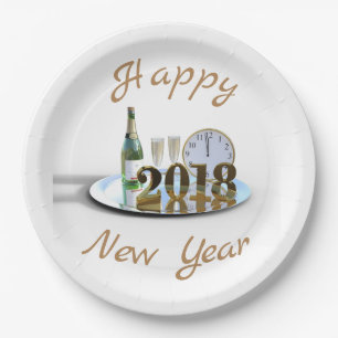 Happy New Year 2018 Paper Plate