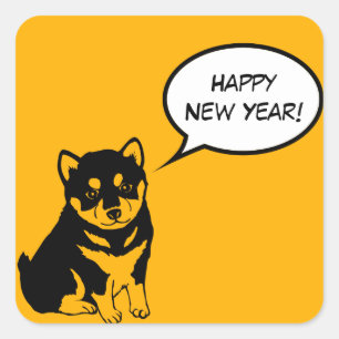 Happy New Year 2018 Puppy Square Sticker