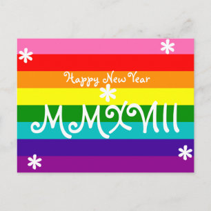 Happy New Year 2018 Rainbow LGBT Roman Numeral Holiday Postcard