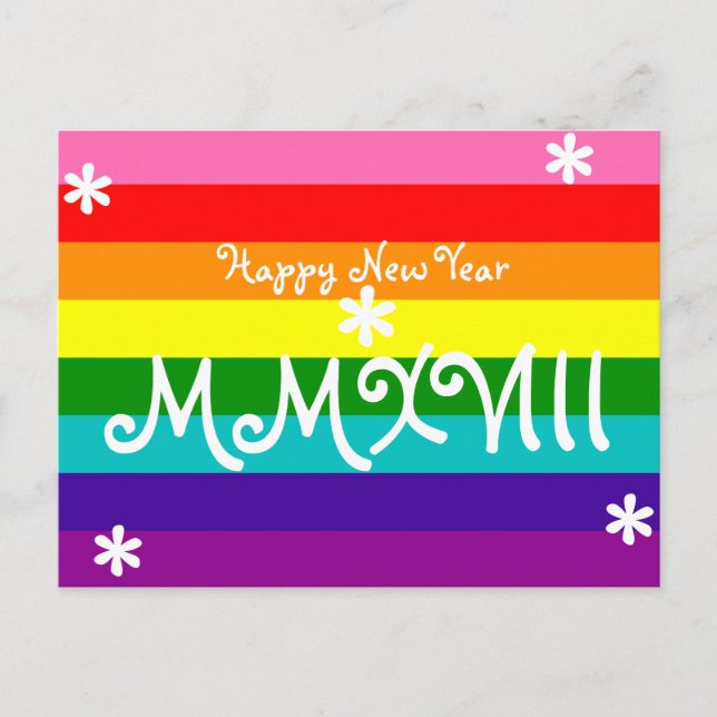 Happy New Year 2018 Rainbow LGBT Roman Numeral Holiday Postcard (Front)