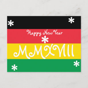 Happy New Year 2018 Striped Rasta Colours Holiday Postcard