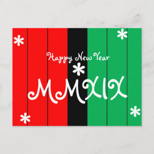 Happy New Year 2019 MMXIX Striped Kwanzaa Colours Holiday Postcard