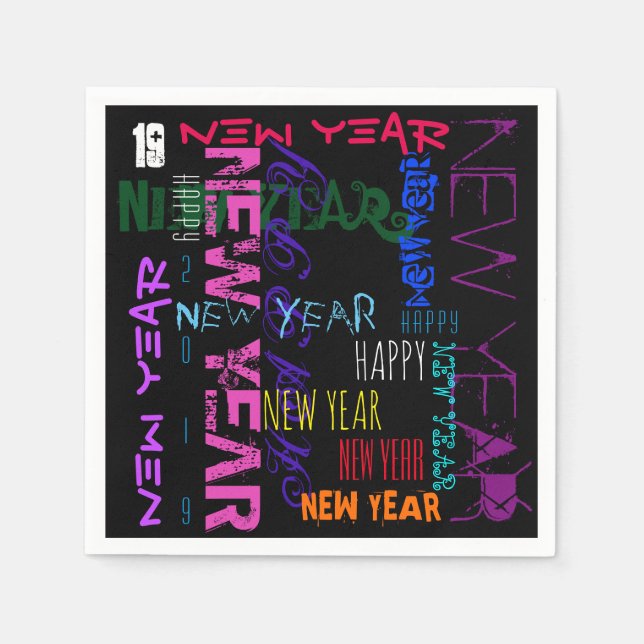 Happy New Year 2019 Pop Colours Paper Napkin (Front)