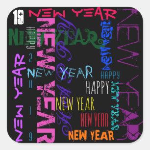 Happy New Year 2019 Pop Colours Square Sticker