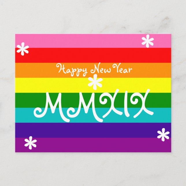 Happy New Year 2019 Rainbow LGBT Roman Numeral Holiday Postcard (Front)
