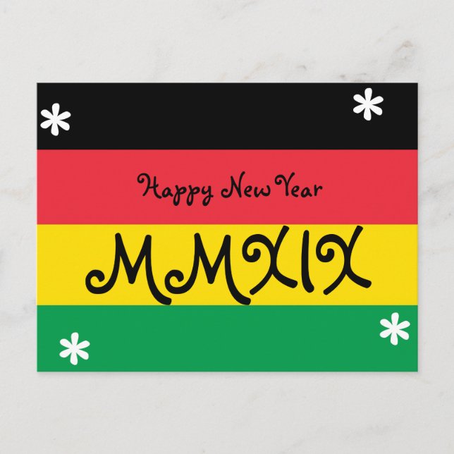 Happy New Year 2019 Roman Numerals Striped Rasta Holiday Postcard (Front)