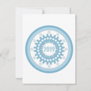 Happy New Year 2019 round blue snowflake winter ca Advice Card