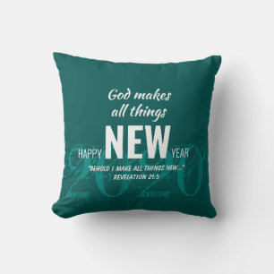 HAPPY NEW YEAR 2020 Christian Scripture TEAL Throw Pillow