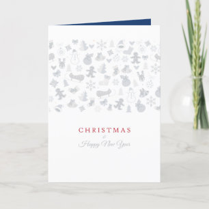 Happy New Year 2020 & Silver Christmas Characters Holiday Card