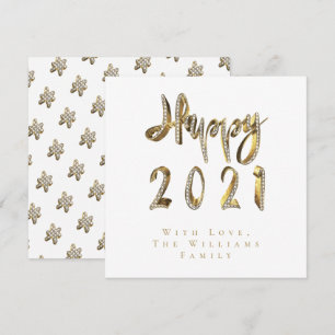 Happy New Year 2021 Chic White Gold Script Holiday Card