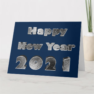 Happy New Year 2021 Elegant Chic Silver Blue Card