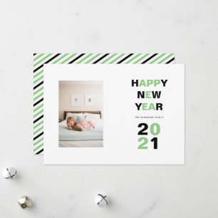 Happy New Year 2021 green, black typography photo Holiday Card