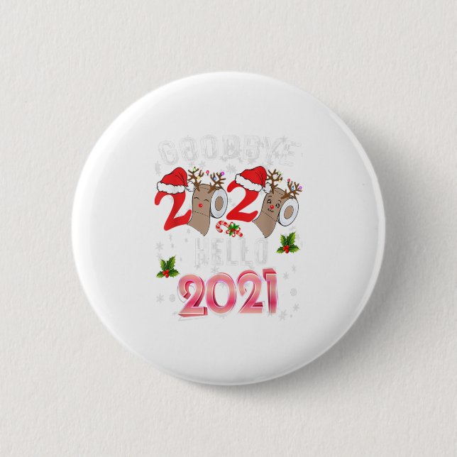 Happy New Year 2021 Reindeer Face Mas 2 Inch Round Button (Front)