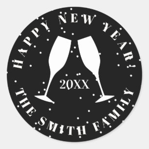 Happy New Year 2021 two champagne glass cheers Classic Round Sticker