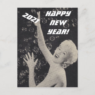 Happy New Year 2021 Vintage Party Pin-up Girl Lady Postcard